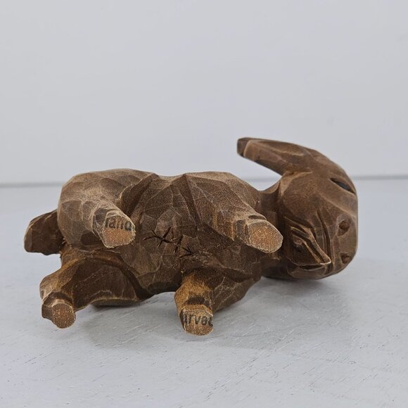 Hand-Carved Wooden Goat Figurine With Intricate Detailing Signed Folk Art - Picture 5 of 8